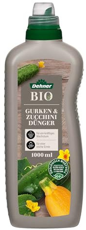 Dehner Bio Gurken- und Zucchinidünger, hochwertiger Flüssigdünger, Dünger für Gurken / Zucchini, organischer NK-Dünger, ökologisch wertvoll, 1 l, für ca. 150 l, bunt