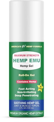 Hemp Emu - Hemp Roll On Gel - Muscle Rub for Back & Joint Discomfort - Soothing Gel with Organic Hemp Oil, Emu Oil, Menthol, Eucalyptus, Aloe Vera