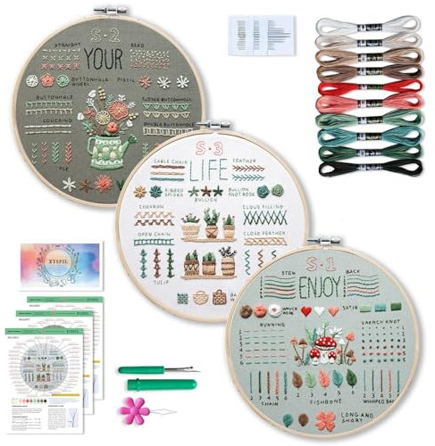 Stickset für Anfänger, Blumenmuster Pflanzen Stickset für Erwachsene Embroidery Kit, Stickerei Set, Stick und Poke Set Stickbilder, Sticken Kunsthandwerk, Kreuzstich Set für DIY Kunst, Handwerk