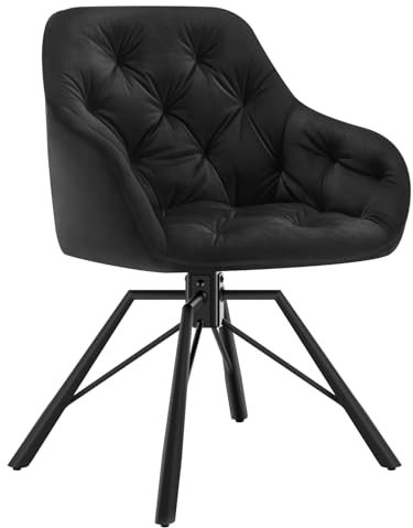 WOLTU Esszimmerstuhl drehbar, 1x armlehnstuhl 360° drehbar, Essstuhl, Küchenstuhl, Polsterstuhl, Armlehnstuhl, für Esszimmer Küche, Wohnzimmer, mit Metallbeinen Samtbezug, Schwarz EZS60sz-1