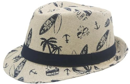 FULUJIDI Fedora Trilby Filzhut Hut Bedruckte Hut Strand Sonnenblende Hut Strohhut Jazz Hüte Für Männer Beige