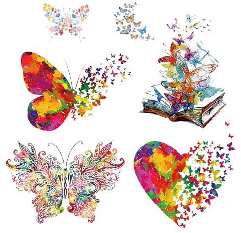 Abeillo 6 Stück Schmetterling Bügelbilder, Bunte PET Flicken zum Aufbügeln, Schmetterling Bügelbilder für Textilien, Bügelflicken Patches für Kleidung, Hosen, Jeans, Hüte, Taschen