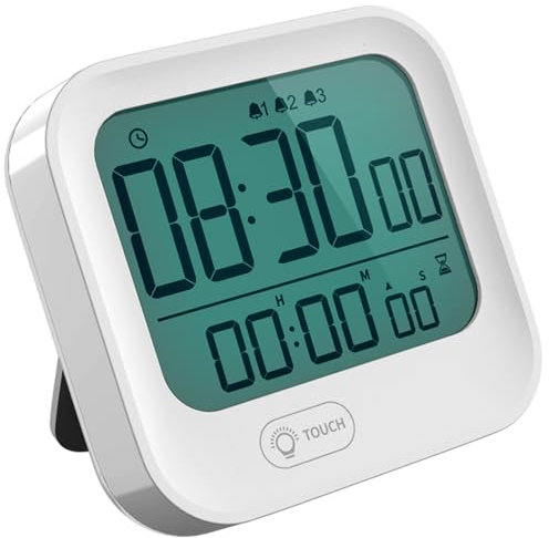 Magnetic Digital Travel Vibration Alarm Clock with Timer, Large Display Foldable Pocket Stopwatch Countdown Pomodoro Timer, Backlight, Loud/Silent, AAA Battery Operated, 12/24H, Table Standing, White