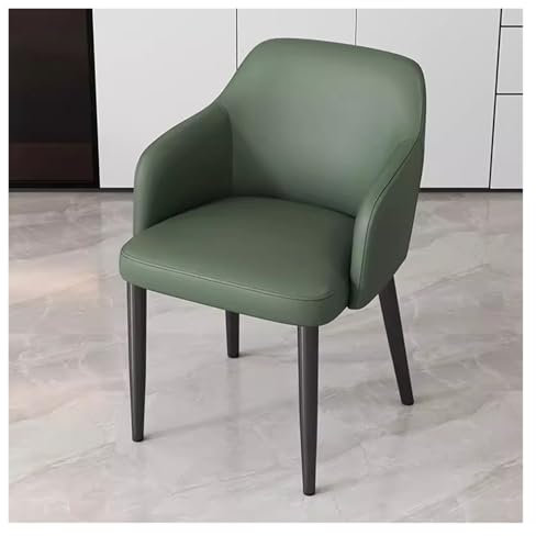 MidCentury Moderner Ledersessel mit Metallbeinen, für Esszimmer, Wohnzimmer, Küche, Schlafzimmer, Wartezimmer, Grün