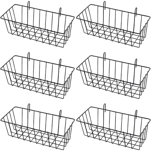 FUNSUEI 6 cestas de rejilla para colgar, 23 x 10 x 7,5 cm, cesta de metal negro, cestas para estanterías, cestas para macetas, estanterías