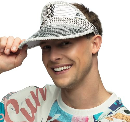 Boland 00745 - Sonnenblende Disco, Cap für Erwachsene, 90er Jahre Mütze für Festival, Karneval oder Retro Mottoparty, Silber