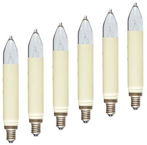 Erzgebirgslicht - AUSWAHL - 6 Stück Schaftkerze 23V 3W E10 für 10 Brennstellen Ersatzbirne Glühbirne (Normal-) Schaftkerze Glühlämpchen für Lichterketten Pyramide und Schwibbogen (keine LED!)