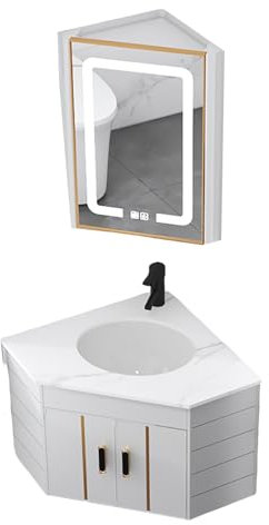SXSYTR Eckwaschbecken Mit Unterschrank, Waschbecken Waschtisch Badezimmer, Wandwaschbecken Hängewaschbecken Mit Armaturloch Badezimmermöbel, Waschbecken Klein Gäste WC