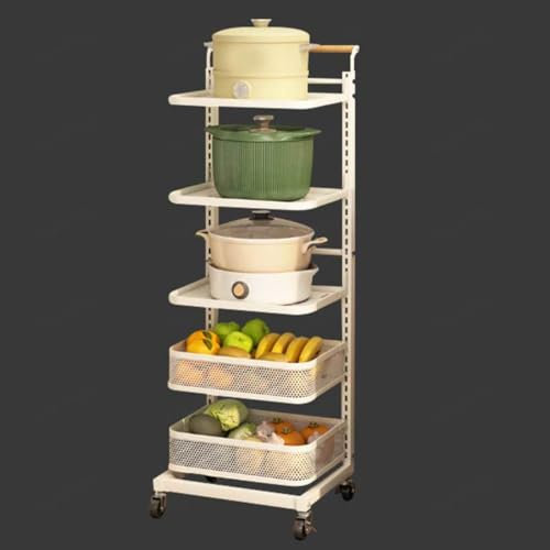 ErZhuiZi 3 Tier Expandable Microwave Oven Rack Kitchen Shelf Storage Pot Lid Holder While Cooking Cupboard Organiser Shelf,White-5 * 3boards*2baskets