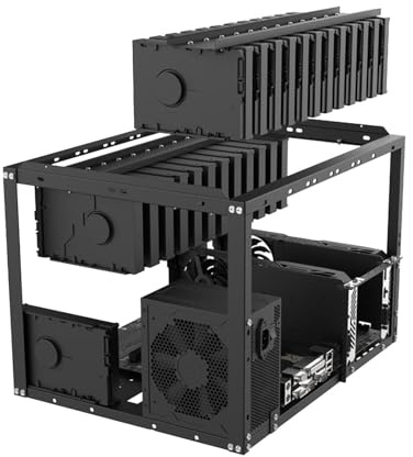 Generic Black Open Frame Mining Rig, PC Case, Stackable Chassis, Desktop Rack, Crypto Coin Currency Mining Accessories, GPU Compatibility, Rack Mountable
