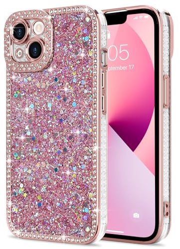 Lafunda Kompatibel mit iPhone 13 Hülle Rosa | Mädchen Frauen Schuzhülle Glitzer Pailletten Glänzend Bling Diamant Stoßfest Handyhülle mit Kameraschutz