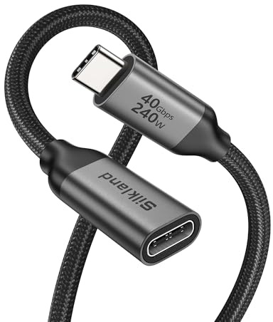 Silkland 40Gbps USB4 für Thunderbolt 4 Verlängerung 1,5M 240W PD3.1 8K@60Hz | Dual 4K@60Hz USB-C Verlängerungskabel, USB-C Extension Cable für MacBook Pro, iPad Pro, Hub, Dock, SSD, iPhone 17/16/15