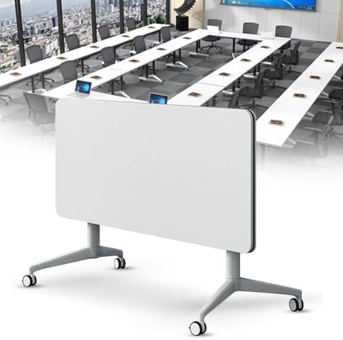 MOFGOE Konferenztisch, Klappbare Konferenzraumtische mit Rädern, Flip-Top-Großschulungstische Mobiler Faltbarer Seminar-Besprechungstisch für das Büro zu Hause im Klassenzimmer,1,60.3in