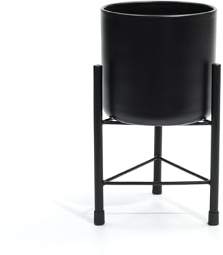 H31cm Black Plant Stand with Pot Metal Plant Stand for Indoor Outdoor Use | Comes with pot, powder coating, rust-resistant, stable and non-slip, suitable for indoor and outdoor