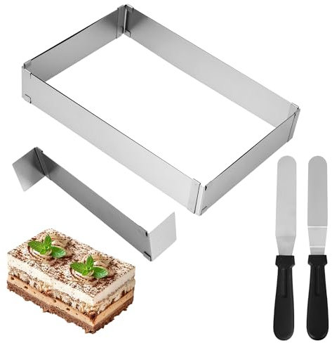 Cadre Patisserie Rectangulaire, Extensible Moule Rectangulaire Patisserie,Moule à Gâteau Avec 2 spatules,Pour la fabrication de gâteaux à biscuits, gâteaux à mousse