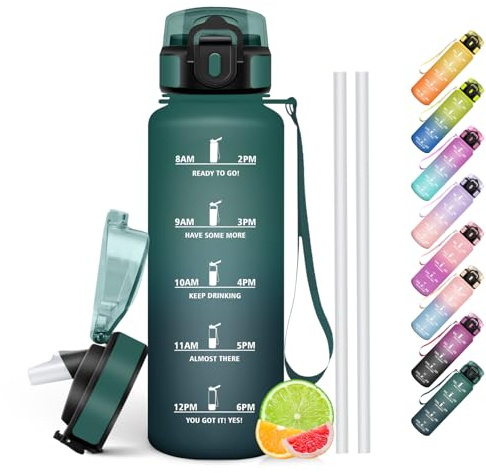 HoneyHolly Trinkflasche 1500ML, BPA-Frei, Trinkflasche Kohlensäure Geeignet, Wasserflasche Auslaufsicher, Sportflasche mit Strohhalm, Water Bottle für Outdoor, Wandern, Fitness, Radfahren