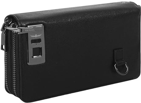 Hosma Geldbörse mit Fingerabdruck- & Sicherheits-Schloss – Unisex, Schultergurt, Echtleder, Wasserfest, USB-C Ladeanschluss