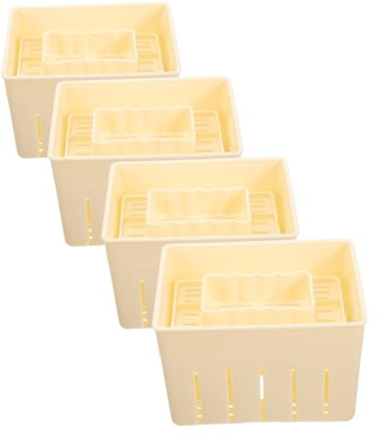 POPETPOP Prensa de Tofu 4 Piezas de Plástico Beige para Queso Casero | Lote 4 Piezas, Acabado sin Rebabas, Tacto Cómodo, Drenaje Rápido, Peso Ligero, Uso Doméstico