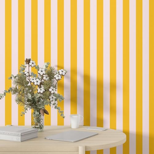 Fchen art Tapete zum Abziehen und Aufkleben, selbstklebende Tapete, Kunstholz, Kontaktpapier, Holzlamellen, selbstklebende Wandpapier, PVC-Vinylfolie, abnehmbar, wasserdicht, Gelb, 45 x 300 cm