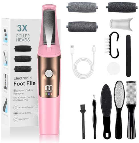 PKBD Electric Foot File Hard Skin Remover for Dead or Dry Skin Rechargeable | Remover Pedicure Kits,3 Speeds-Waterproof Ultra-Long Battery Life, Easy to Carry Foot Care Gift,Pink