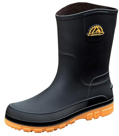 Generisch Stivali di gomma da uomo, antiscivolo, impermeabili, con puntale in acciaio, comodi, a mezza altezza, comode scarpe da pioggia per giardinaggio, agricoltura, pesca, passeggiate, giallo., 41