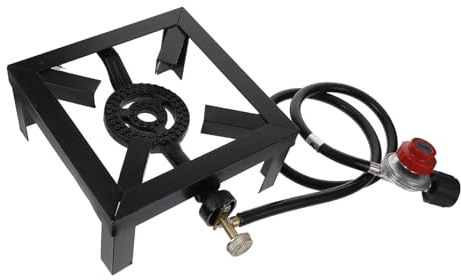 TOYANDONA Fornello Gas Campeggio Portatile in Ghisa Con Tubo e Regolatore Bruciatore Ad Alta Potenza Per Cucina Outdoor e Patio Stufa Gas Compatta Regolabile Per Esterni