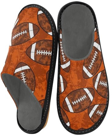 JUNZAN Pantofole a forma di pallone da calcio americano, da donna, in memory foam, per camera da letto, interni, arancione mimetico, Arancione mimetico., 4-5 Women/5-6 Men