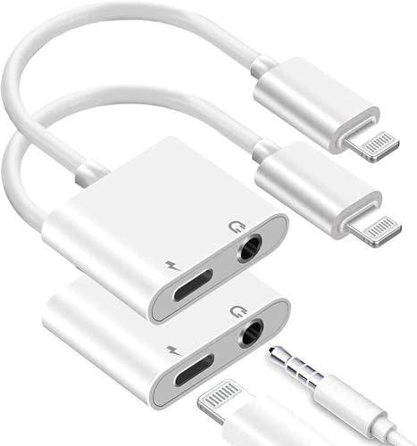 [Apple MFi Certifié] Adaptateur 2-en-1 Charge + Audio pour iPhone, Dongle Lightning vers Jack 3.5mm, Prise en Charge du Son HD sans Perte, Compatible iPhone 14/13/12/11/XS/XR/8/7 – 2 pièces