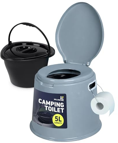 Hillington 5L Camping Toilet with Lid - Compact Portable Toilet for Adults Includes Removable Bucket, Paper Holder and Carry Handles - Lightweight Portable Camping Toilet Travel Toilet for Outdoor