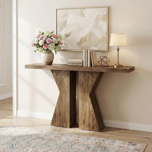 Lailang 140 cm Console d'Entrée Bois, Table Industrielle, Meuble d'Entrée avec Rangement, Console Fine, Meuble Decoration Salon, Etagère Arrière Canapé, 140 cm, Rustic Brown