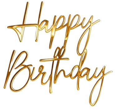 Gold Happy birthday Cake Topper, Happy-Birthday Sign Acrylic Cake Side Decoration for Women, Girls, Men, Boys (Style 1)