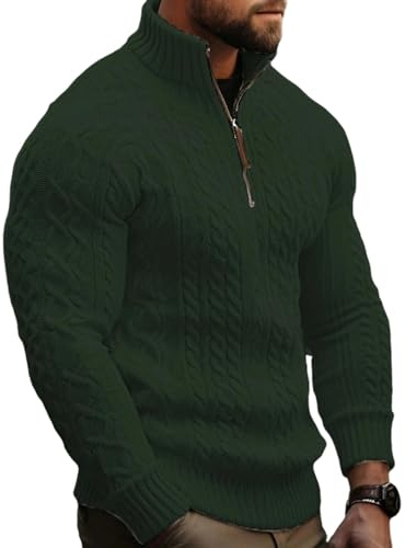 Sweat Homme sans Capuche, Pull Maille Homme, Travail Pure Laine Camionneur Elegant sous Col Roule Noel Grosse Oversize Torsadé,col Roulé Irlandais Fin Sweat Noel, Vert 3XL
