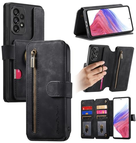 Trugox Zip Wallet Case for Samsung Galaxy A52s / A52 5G Phone Case with Ring Stand RFID Blocking Safe Card Holder Leather Purse Folio Book Folding Flip Case Cover Women Men - Black