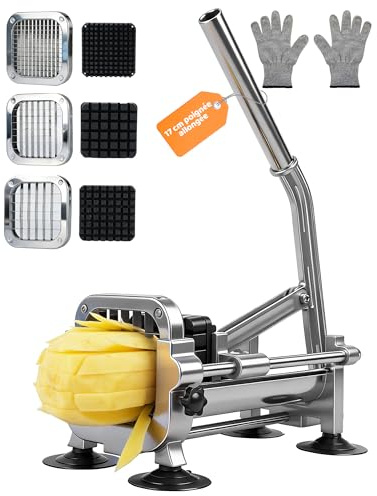 NETONDA Coupe Frite Professionnel avec Lames 13 mm, 9 mm, 6.5 mm Coupe-Frites Manuel en Acier Inoxydable Coupe Patate frite pour Patates Douces, Carottes, Ignames et Concombres