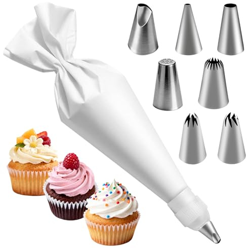 9 Pièces Kit Poches à Douille, Set de Poche a Douille Patisserie, DIY Patisserie Accessoire Kit, 7 douilles en acier inoxydable et un adaptateur pour la décoration de biscuits et de gâteaux