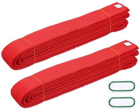 YELARXI Karate Belt, Martial Arts Ranking Belts with Name Tag Solid Cotton Double-Layered Core Long Soft Uniform Training Equipment Fitting for (Taekwondo/Karate/Judo) 8.5ft&2Pcs&Red