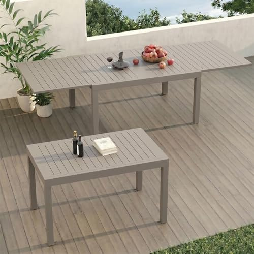 TRIUMPHKEY Gartentisch Ausziehbar, Gartentisch Wetterfest mit Aluminium, 130/260 x 75cm Esstisch Ausziehbar für 6-8 Personen, Geeignet als Gartentisch Partytisch Balkontisch, Braun