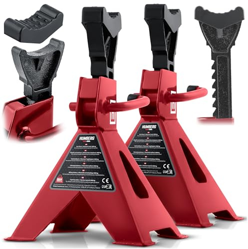 Humberg Axle Stands - Pack of 2 - Support Stands - Maximum Load 3 Tonnes - Lifting Height 260-400 mm - Steel Red