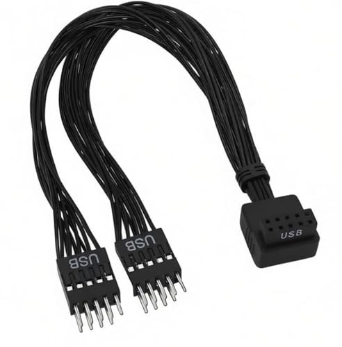 ELFJMZP Motherboard USB 9 Pin to 2 Port USB 2.0 Extension Cable, 90° Angled Header Cable, 20CM Black All-In-One Injection No Loose, PC Front Panel Upgrade