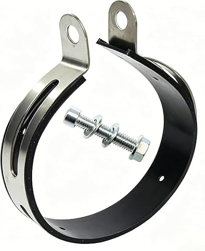 VOBOR Abrazadera de escape de 110 mm, soporte de montaje universal de acero inoxidable para tubo de escape de motocicleta, con tornillos, compatible con la mayoría de motocicletas.