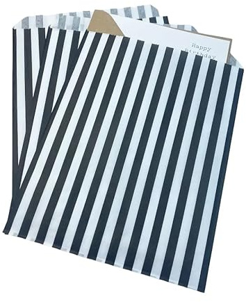 Bag It Plastics Candy Stripe Paper Sweet Bags | Black | 7 x 9 / 175x225mm | Pack of 100 | Multipurpose Use for Sweets, Popcorn, Wedding Favours, Pick and Mix & Cookies!