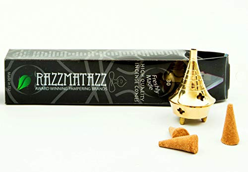 RAZZMATAZZ A BRAND OF - PERFECT PILLOW LTD - 30 FRANKINCENSE U.K MADE INCENSE CONES+FREE BRASS BURNER,GIFT BOXED