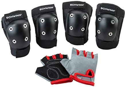 Schwinn Kids Bike Gloves Set, Knee and Elbow Pads, Protective Gear, Girls and Boys Bike Accessories, Black/Gray