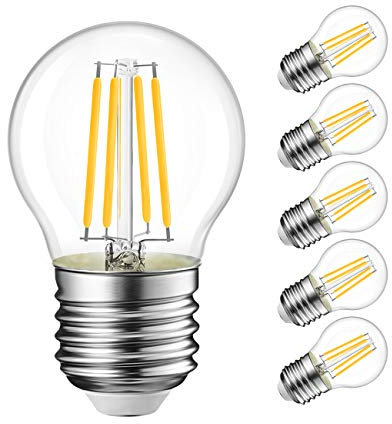LVWIT 4W E27 Filament LED Edison Lampe G45, 2700K Warmweiß, Ersatz für 40W Glühlampe, ultrahell 470 lm, nicht dimmbar, Rustikalampe Filamentstil klar (6er Pack)