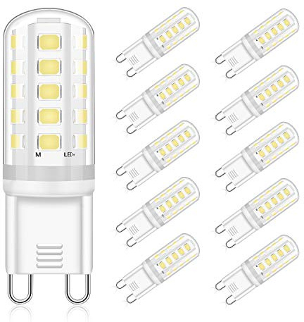 Eco.Luma Lampadine LED G9 5W Equivalente Alogeno 30W 40W, Bianco Freddo 6000K, AC220-240V Non Dimmerabile Nessun Sfarfallio G9 LED Lampade, Angolo del Fascio 360° G9 Luci LED, Confezione da 10