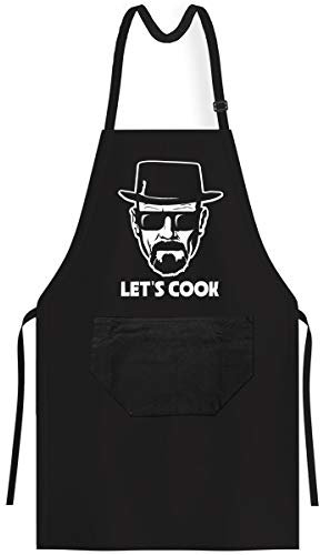 OM3® MR-WHITE-LETS-COOK - Grill-Schürze - Spruch Parodie Kult TV Serie - BBQ Küchenschürze für Erwachsene Unisex