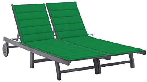 vidaXL Akazienholz Massiv Sonnenliege 2-Personen mit Auflagen Doppelliege Gartenliege Holzliege Relaxliege Gartenmöbel Liege Strandliege Grau