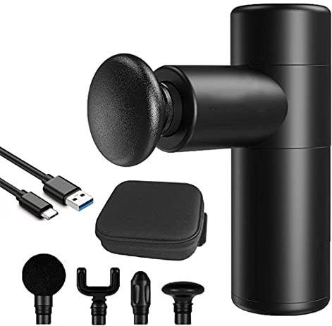 Mini Portable Massage Gun,Handheld Fascia Gun Deep Tissue Muscles Relax Massage Instrument,with 4Gear Adjustable,4Massage Head,EVA Storage Bag.