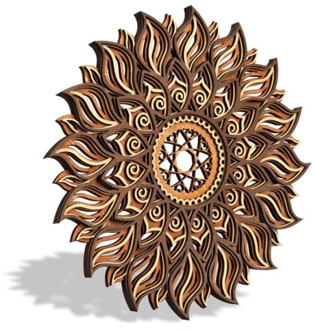ADDMES 11.8 Inch Sun Wall Decor, Wooden Mandala Wall Art, Hollowed-out Sun Hanging Sign, Multi-layers Lotus Flower Wall Decor, Spiritual Room Decor for Bedroom, Living Room, Farmhouse Decor