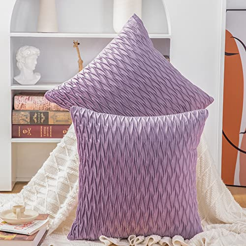 Madizz Pack of 2 Super Soft Velvet Decorative Cushion Covers with Texture Luxury Style Throw Pillow Cases Pillow Shell for Sofa Bedroom Square Violet 16x16 inch